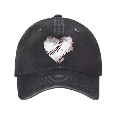 Baseball Heart Graphic Distressed Baseball Cap Adjustable Vintage Sports Hat Casual Unisex Adult