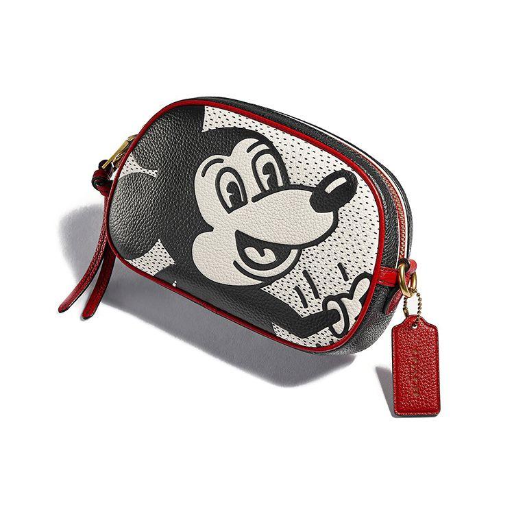 Coach Disney Mickey Mouse Collaboration Cartoon Print Pebble Leather Shoulder Bag Camera Bag Women Bags Black C1142-B4CAH