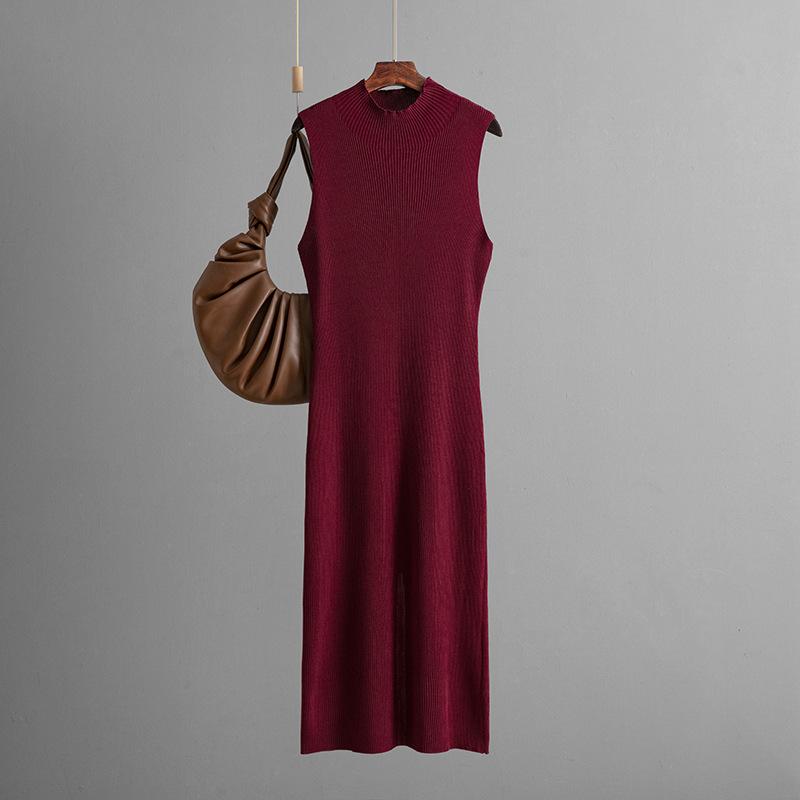 Solid Color Slim Fit Elastic Knitted Sleeveless Vest Skirt Summer Versatile Hip Hugging Dress