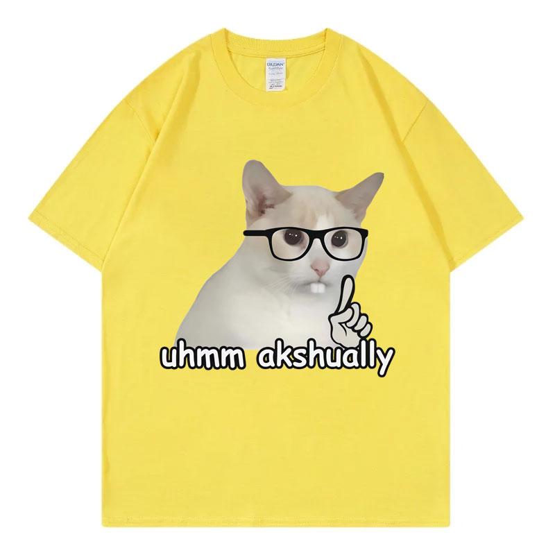 

Um Actually Funny Nerd Cat Meme Tshirt High Street Fashion Trend Short Sleeve Tshirts Unisexs Women Casual Loose Cotton T Shirts 4XL