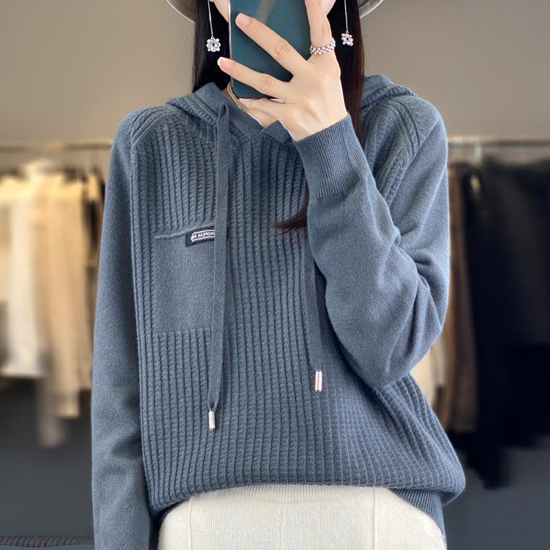 INDFS Damenmode Lässig Herbst Winter Einfarbig Druck Langarm Kapuzenpullover