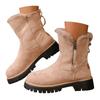 Women's Retro Simple Fleece Lined Warm Platform Suede Cotton Mid Calf Boots With Side Zipper Wide Calf Boots for Women Knee High