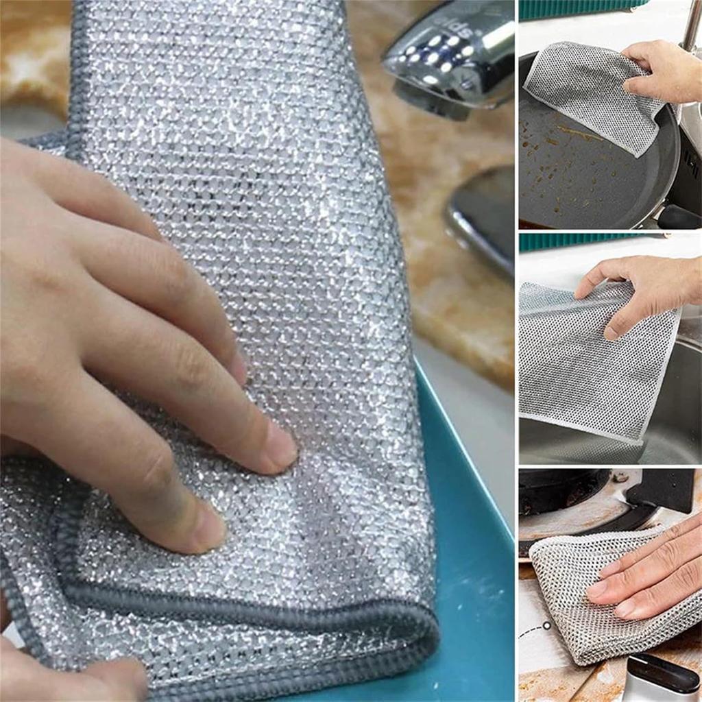 20pcs Non-Scratch Scrubbing Wire Dishwashing Rags, Microfiber Dish Cloths, Steel Wire Dish Towel, Resuable Dishwashing Rags for Wet and Dry