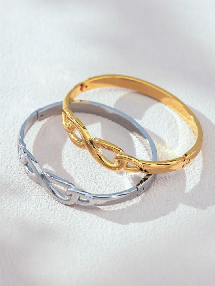 Stainless Steel Bracelet Bangles For Women 18k Gold Plated Waterproof No Tarnish Number 8 Pattern Openable Cuff Bracelets Bangle