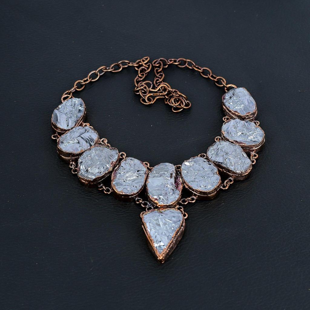 Collier Bijou Pierre Brute Shungite, Magnifique Collier Fait Main Pour Elle, Bijou Collier Cuivre Électroformé Pour Femmes