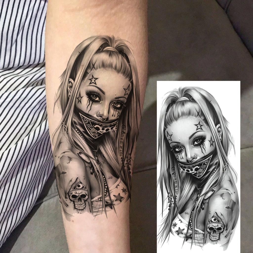 1 Sheet Full Arm Robber Gangster Temporary Tattoos For Men Women Waterproof  Tatoo Sleeve Realistic Bad Guy Fake Tattoos Sticker