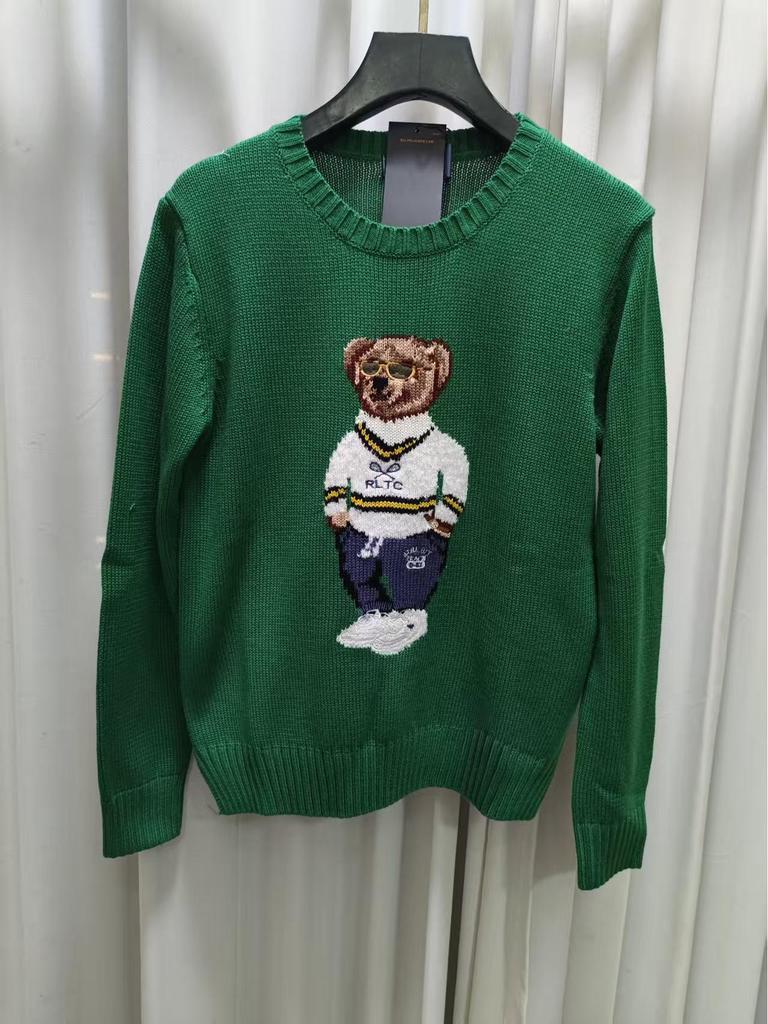 2025 R.L Wool Blend Cartoon Bear Round Neck Sweater - Women's Autumn/Winter Versatile Embroidered Style