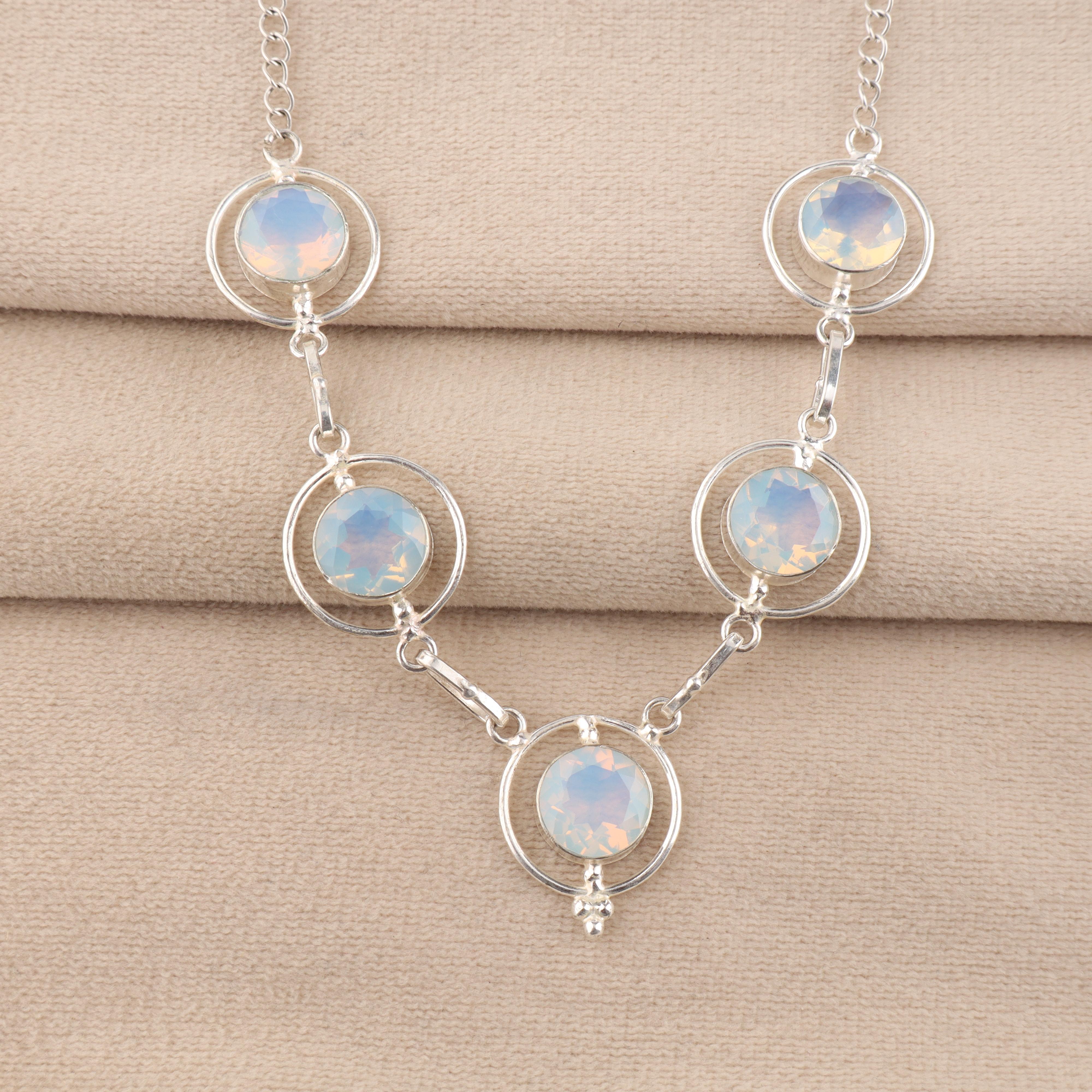 

Milky Opal Gemstone Silver Necklace, 925 Sterling Silver Handmade Women Necklace, White Opal Jewelry For Women RN-2-22