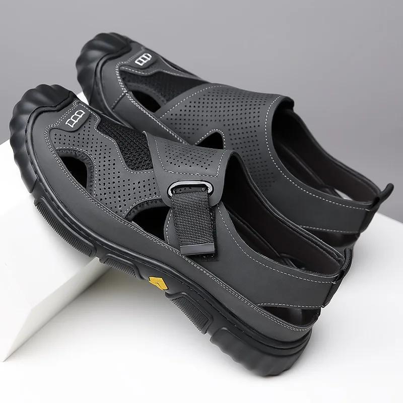 FashionSummer Men's Mesh Casual Beach Shoes  New Designer Fashion Casual Soft Sole Male Sandals Breathable Soft Leather Shoes for Men