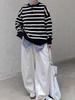 Women's Neutral Striped Sweater - Loose Fit, Warm Autumn/Winter Style