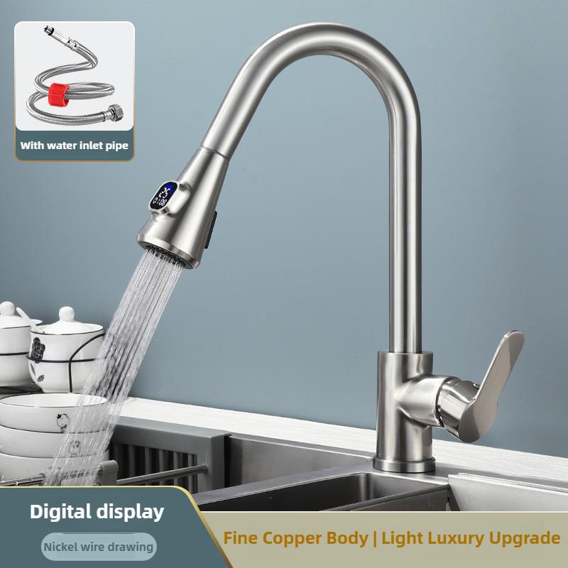 304 Household Kitchen Dual Mode Sink Faucet Stainless Steel Pull-out Washing Basin Bathroom Water Tap