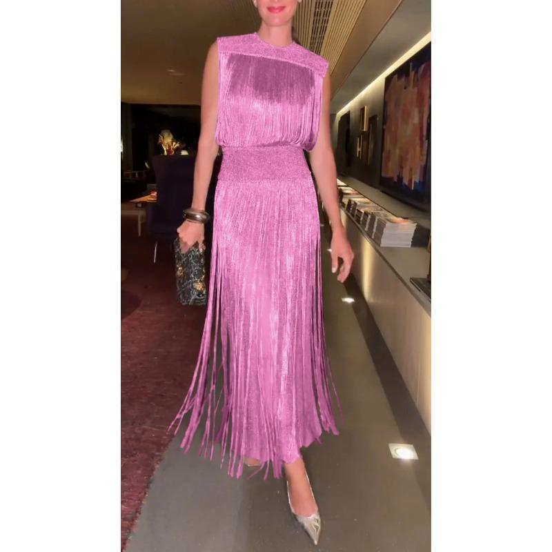 Elegantes Fransenkleid für Damen, ärmelloses Partykleid