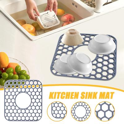 Kitchen Sink Protector Mats Silicone Sink Mat Faucet Guard Non-Slip Fast Draining Pad With Center Drain Liner Dish Rack Kitchen