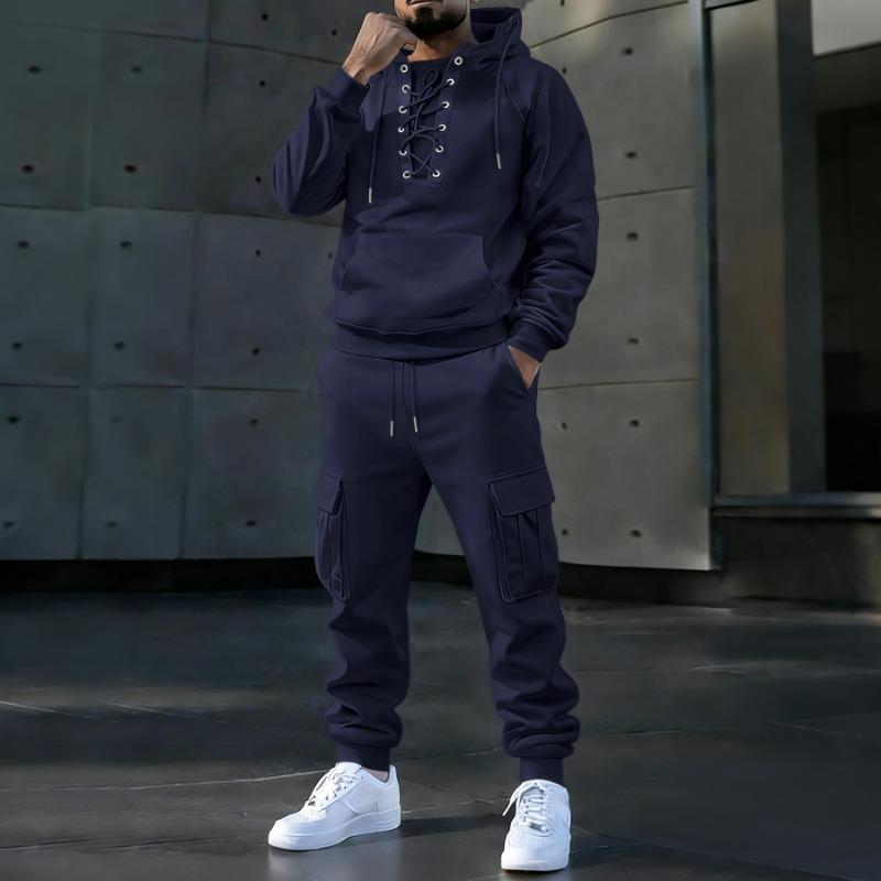Heren Trainingspak 2 Delig Met Capuchon En Vetersluiting Sweatshirt En Cargo Joggingbroek Set