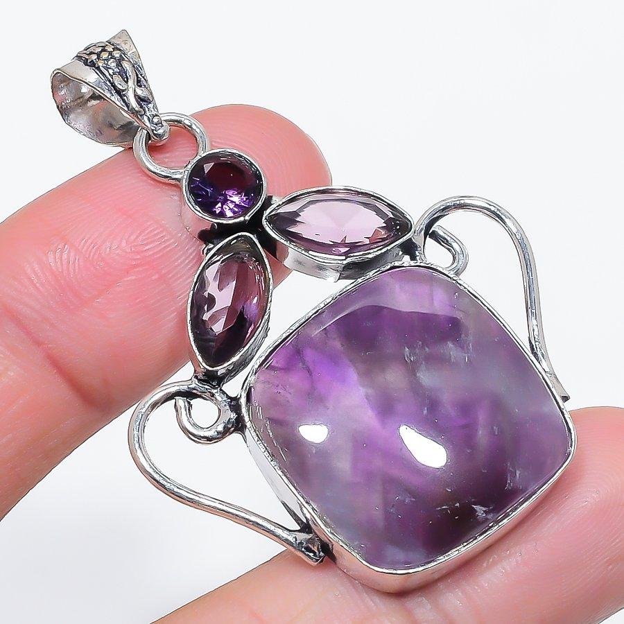 

Natural Sage Amethyst, Amethyst 925 Sterling Silver Jewelry Pendant 2.17 g4K90