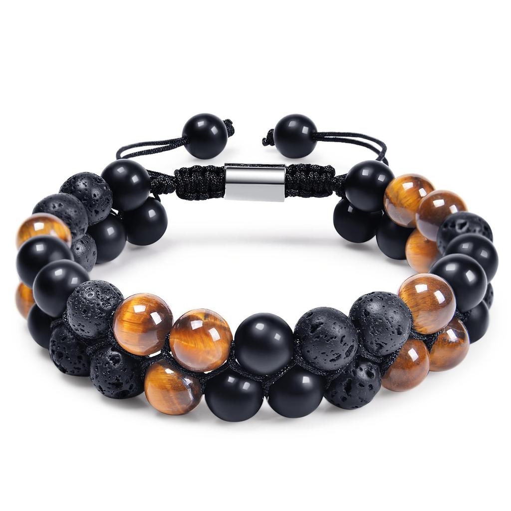 Tiger Eye, Green Pine Cat's Eye, Red Pattern Obsidian, and Green Ghost Natural Stone Woven Bracelet