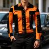 Men's Shirt Color Block Lapel Long Sleeved Shirt Abstract Geometric Print Slim Fit Shirt Light Business Daily Casual