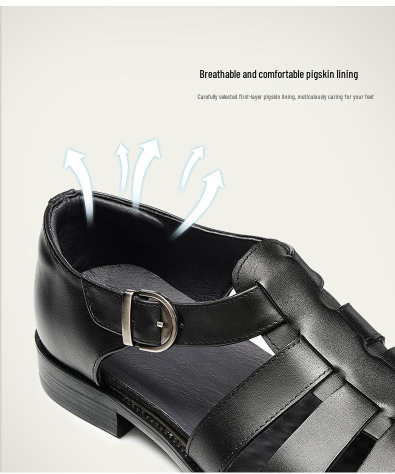 2025 New European and American Men's Genuine Leather Casual Flat Cowhide Sandals, Large Size