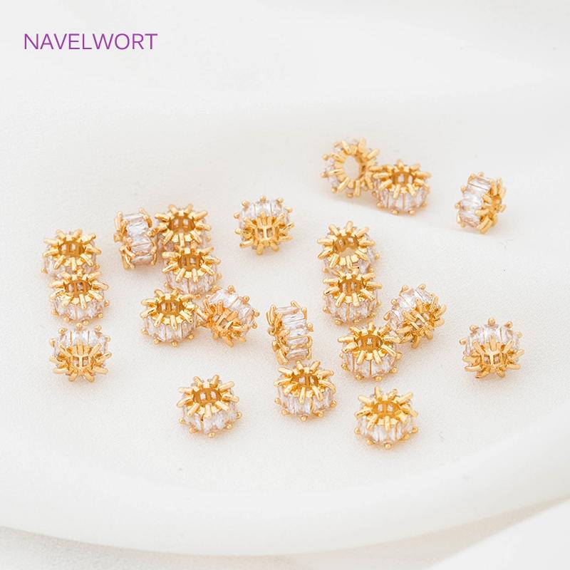 18K Gold Plated Brass Big Hole Cubic Zirconia Crystal Spacer Beads Fittings DIY Bracelet Necklace Jewellery Making Crafts
