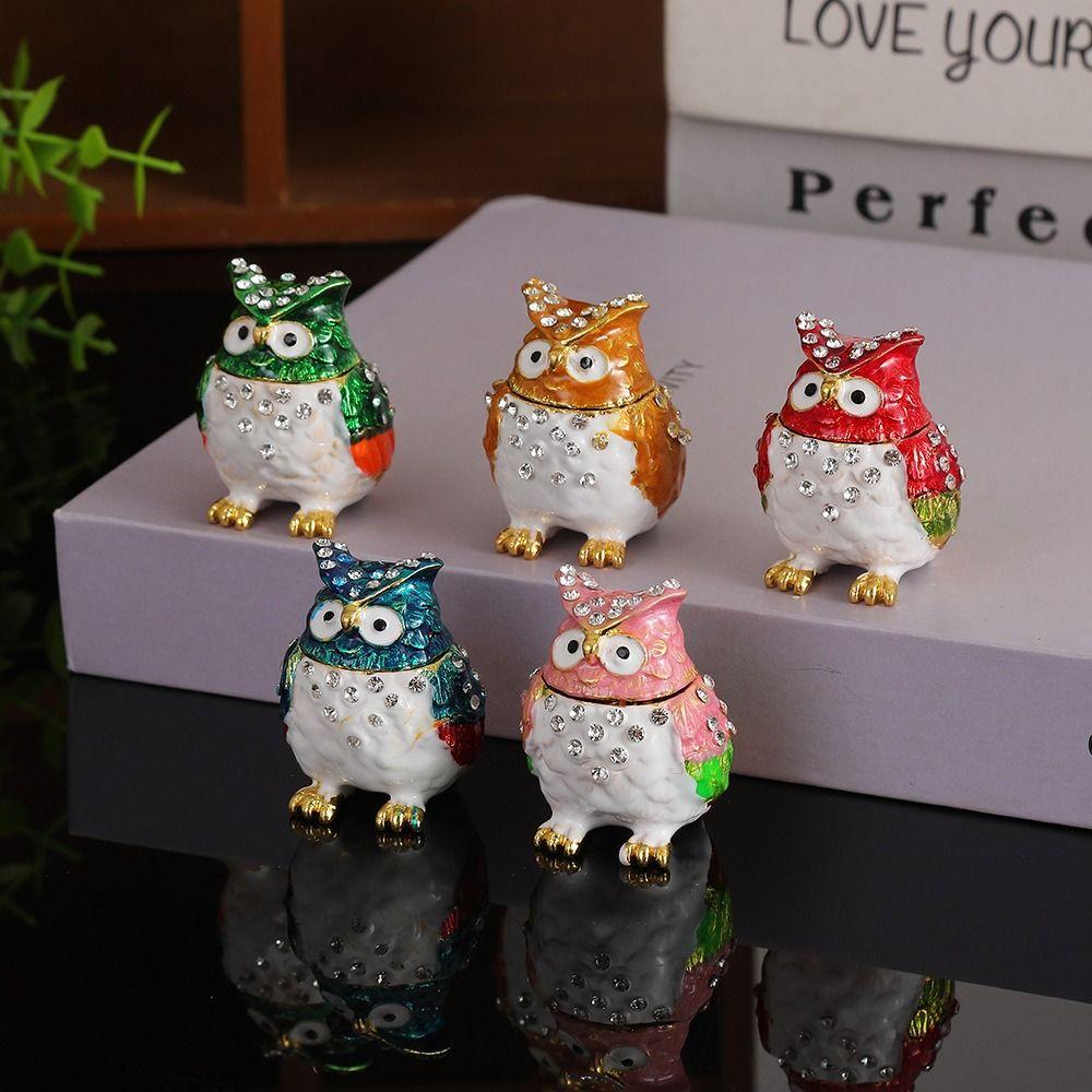 Big Eyes Enamel Jewelry Box Zinc Zinc Zinc Alloy Owl Animal Ornaments Owl Storage Box Small Valuables