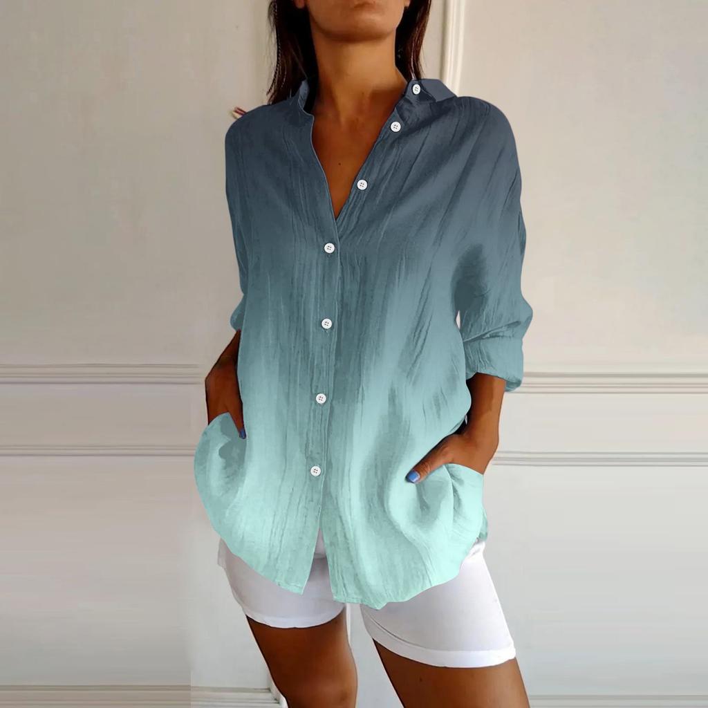 Womens Button Down Shirts Cotton Linen Long Sleeve Dress Shirts Casual Summer Tops Work Blouses