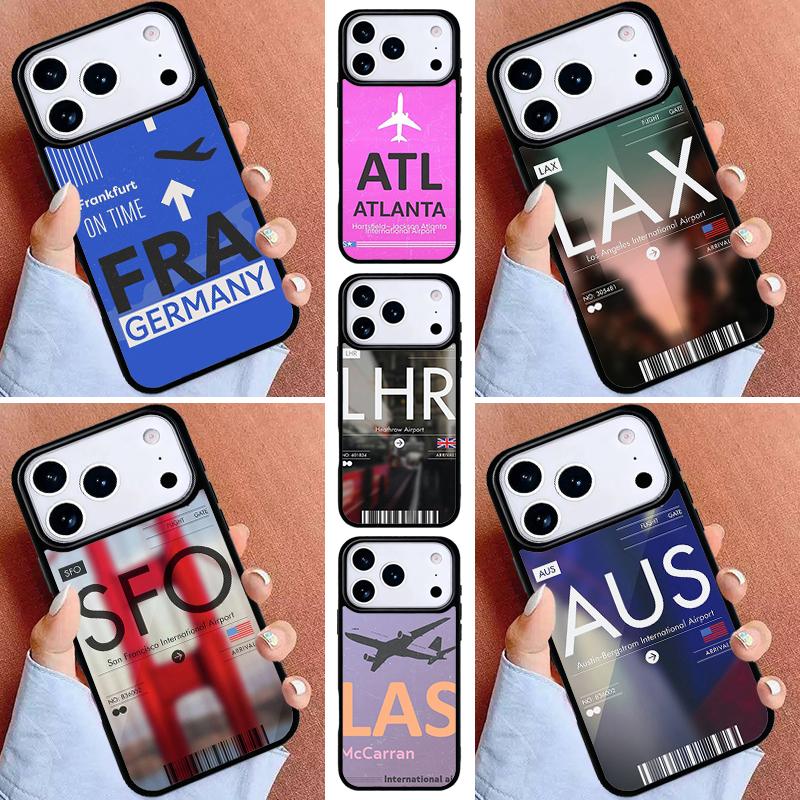 Funny Airport Code Phone Case for iPhone 16e 15 14 13 12 17 Pro Max Plus Air 17pro Cover Coque