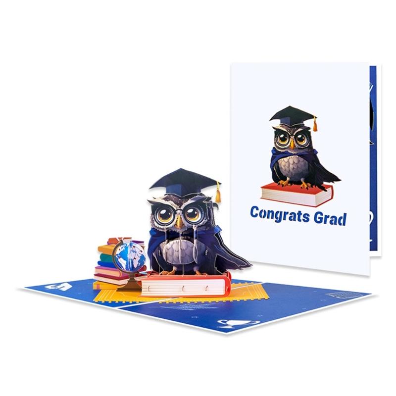 

Congratulatory 3D Owl Graduation Card with Caps and Diploma Festival Graduation Card Paper Texture Perfect for Graduate 1