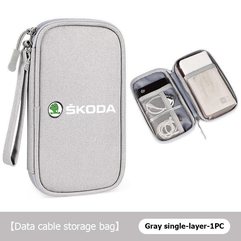AAABR1 Travel Portable Digital Accessories Storage Bag Organizer For Skoda Kamiq Karoq Octavia 2 3 Rapid Scala Kami Fabia VII VRS