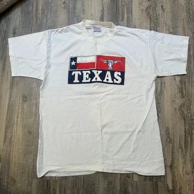 Vintagetexas Longhorn Flag T Shirt Xl 48 White 90s All Sport Events Vintage Washed Stylish Streetwear Versatile Soft Casual