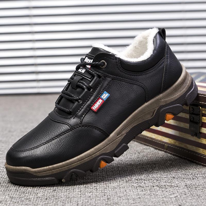 Men's Shoes Fashionable Leather Surface Comfortable and Warm Large Cotton Shoes Low Top Versatile Casual Leather Shoes Dad's Shoes