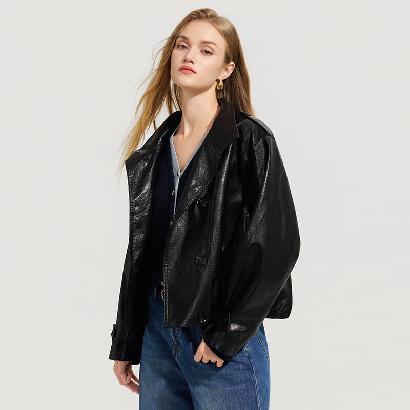 Ta Tu Women's Loose-fit Stand Collar Short PU Leather Jacket