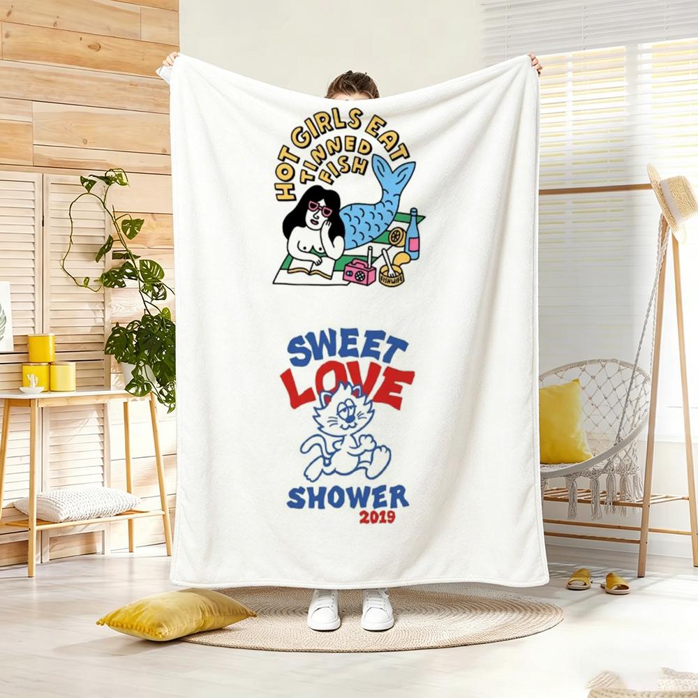 Drawing R-Retro Cartoon Badge Style Throw Soft Warm Throw Blanket for Bedroom Living Room Bed Travel Camping Picnic Gift