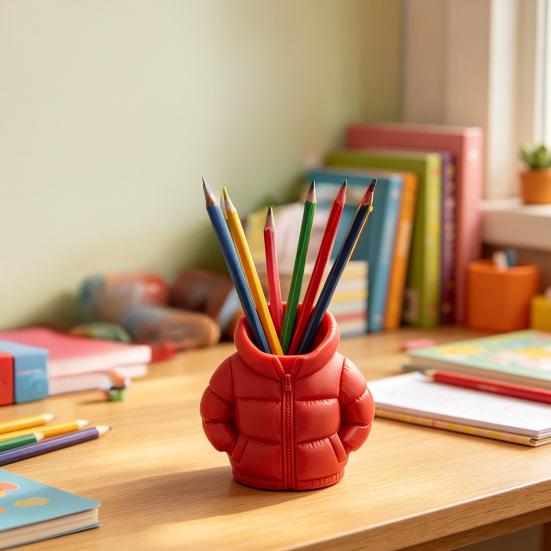 3D Printed Down Jacket Pen Holder, Funny Puffer Jacket Pencil Holder, Creative Desk Organizer for Office Supplies, Cute Stationery Holder for Desk,