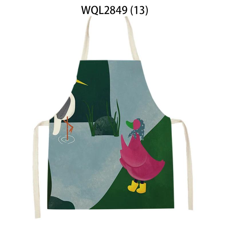 Cute Animal Style Kitchen Aprons Adult Kids Sleeveless Linen Cooking Aprons Cartoon Fox Giraffe Rabbit Pattern Baking Aprons