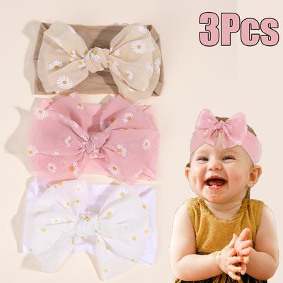 3 Pezzi Fascia Larga Elastica per Bambino Fascia Larga con Fiocco Grande per Neonati Fascia Larga Morbida Elastica con Stampa Floreale per Accessori Capelli Bambino