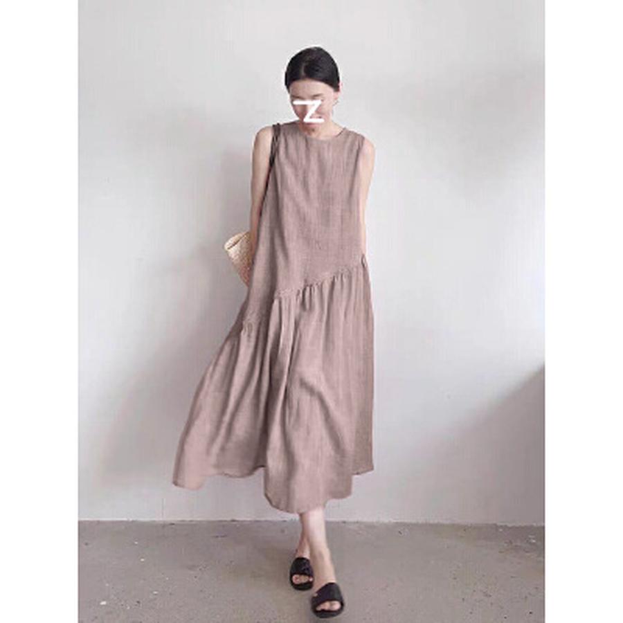 

5 Colors Cotton Linen Dresses for Women Summer New Style Bohemian Loose Breathable Sleeveless Solid Linen Dress 2XL чай зелений колір