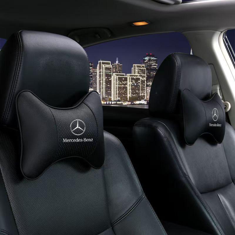 Car Seat Headrest Auto Logo Neck Pillow Car Accessories For Mercedes Benz A B C E S Class CLA CLS SLK GLA GLC GLB GLK AMG W204