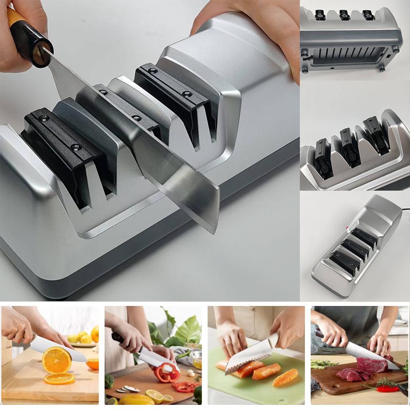 NEW Electric Knife Sharpener-Diamond Wheel System 3-Stage Sharpening (Coarse/Fine/Polish) Fast & Safe for Kitchen Chef