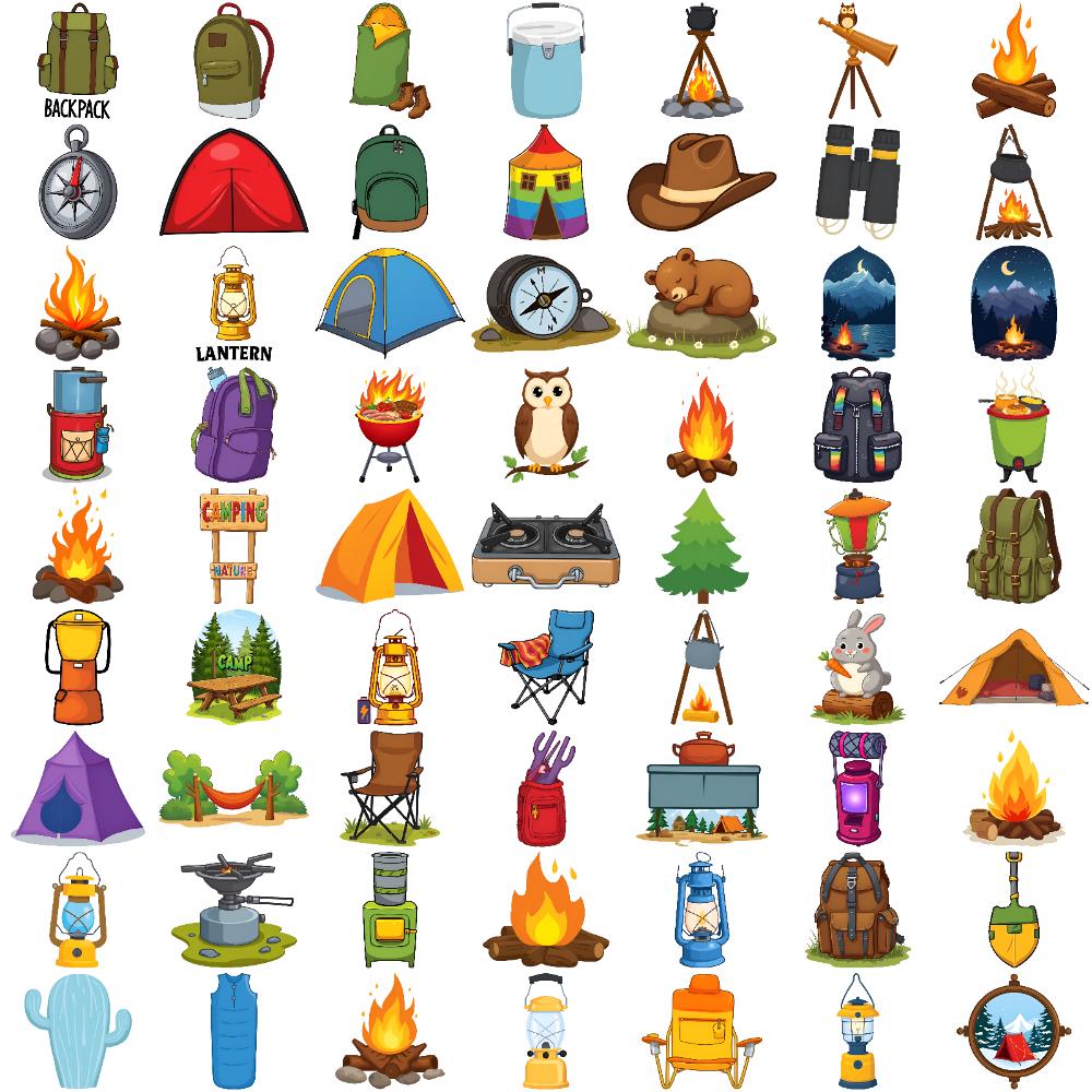63pcs Temporary Tattoo Tent Backpack Temporary Tattoo Stickers Campfire Lantern Waterproof Long-lasting Body Stickers For