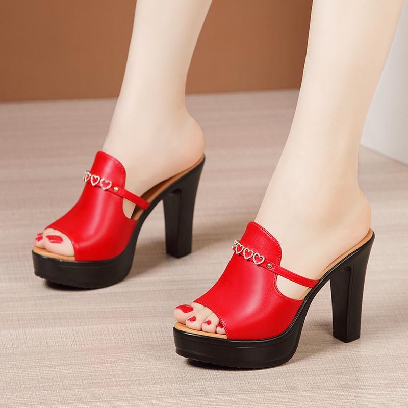 Women Shoes Summer Ladies Sandals High Heel Platform Slippers Woman Fashion Genuine Leather Comfort Open Toe Sandals Size 32-43