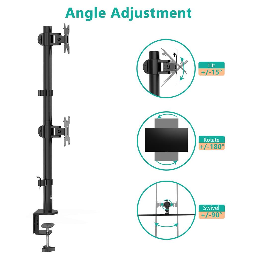 WALI Dual Monitor Desk Mount Stand for LCD/LED Flat Screen TVs, Vertical Position, Two Monitors, 27" with Grommet Base (M002XLS), Black