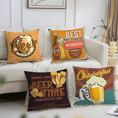 Bier Wein Retro Stil Kissenbezug Kurzplüsch Druck Kissenbezug Quadratische Wurfkissenbezüge Sofa Heimdeko