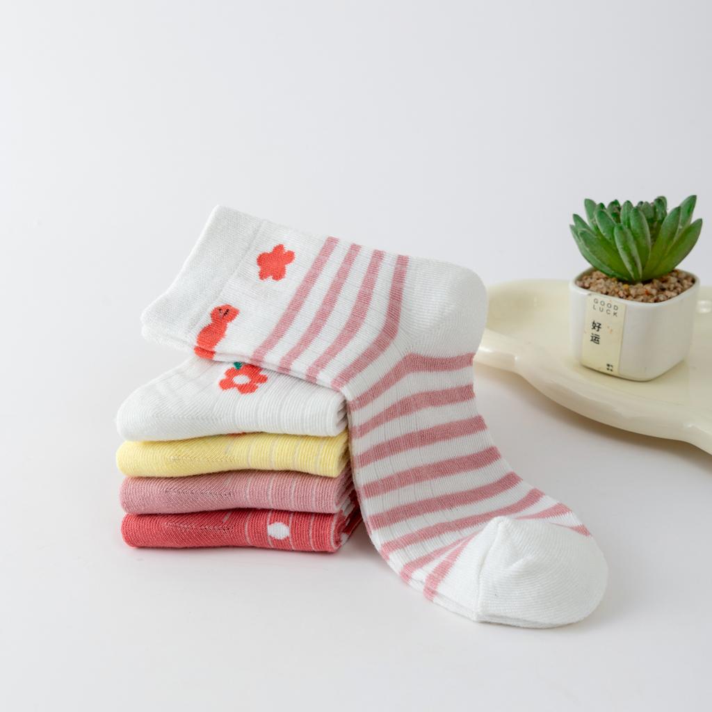 Xiaomi 5/10/15-pack of adorable floral print mid-calf socks, soft and breathable lounge socks, sweet striped heart pattern.