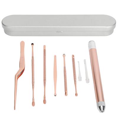 Ear Pick Set with Light Stainless Steel Easy To Store Earwax Remover Cleaner Tool Rose Gold for Home Travel