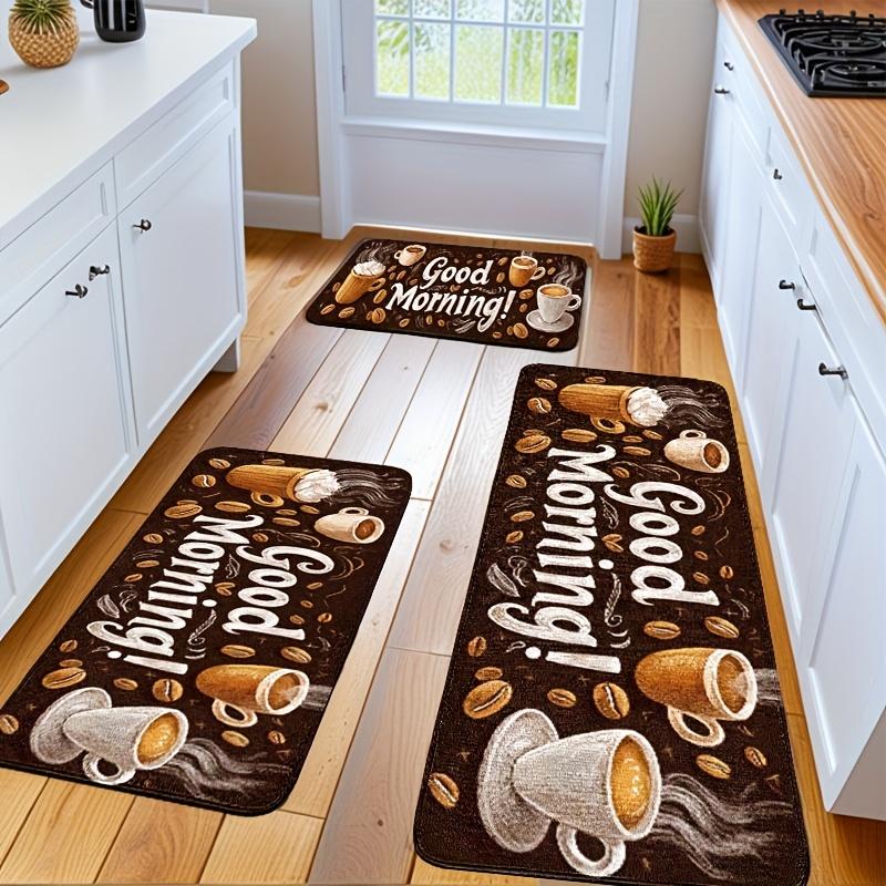 1Pcs Good Morning Vitality Print Waterproof Non-Slip Thick Cushioned Kitchen Mat Heavy Duty Comfort Standing Mat for Kitchen Bathroom