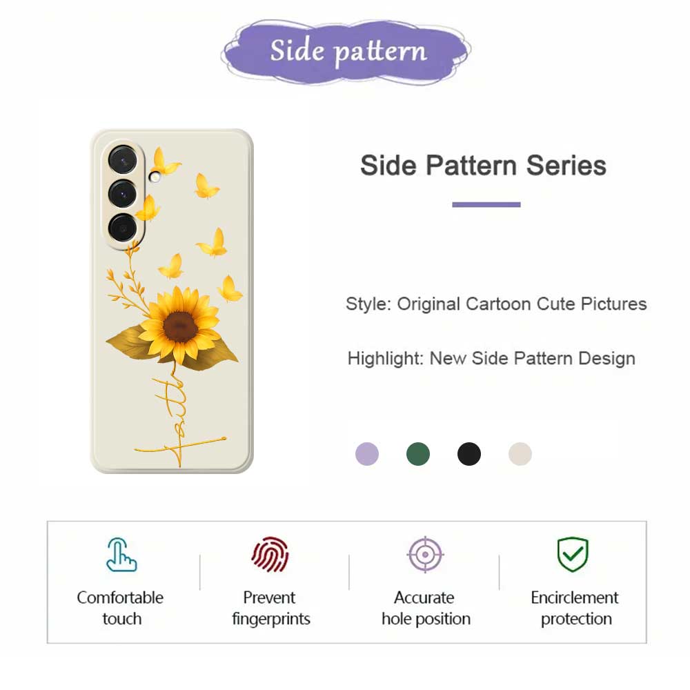 For Samsung Galaxy A36 5G Case Golden Butterfly Sunflower Pattern Printing Straight Edge TPU Phone Back Cover