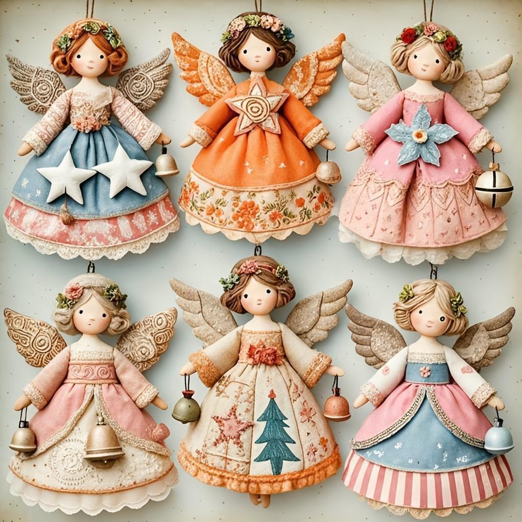 6 Vintage Angel Girl Themed Home Party Wooden Christmas Tree Decorative Pendants