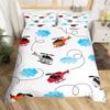 Aircraft Queen Duvet Cover Set Cartoon Airplane Bedding Set Polyester Clouds Stars Moon Print Comforter Cover For Kids Boys Room