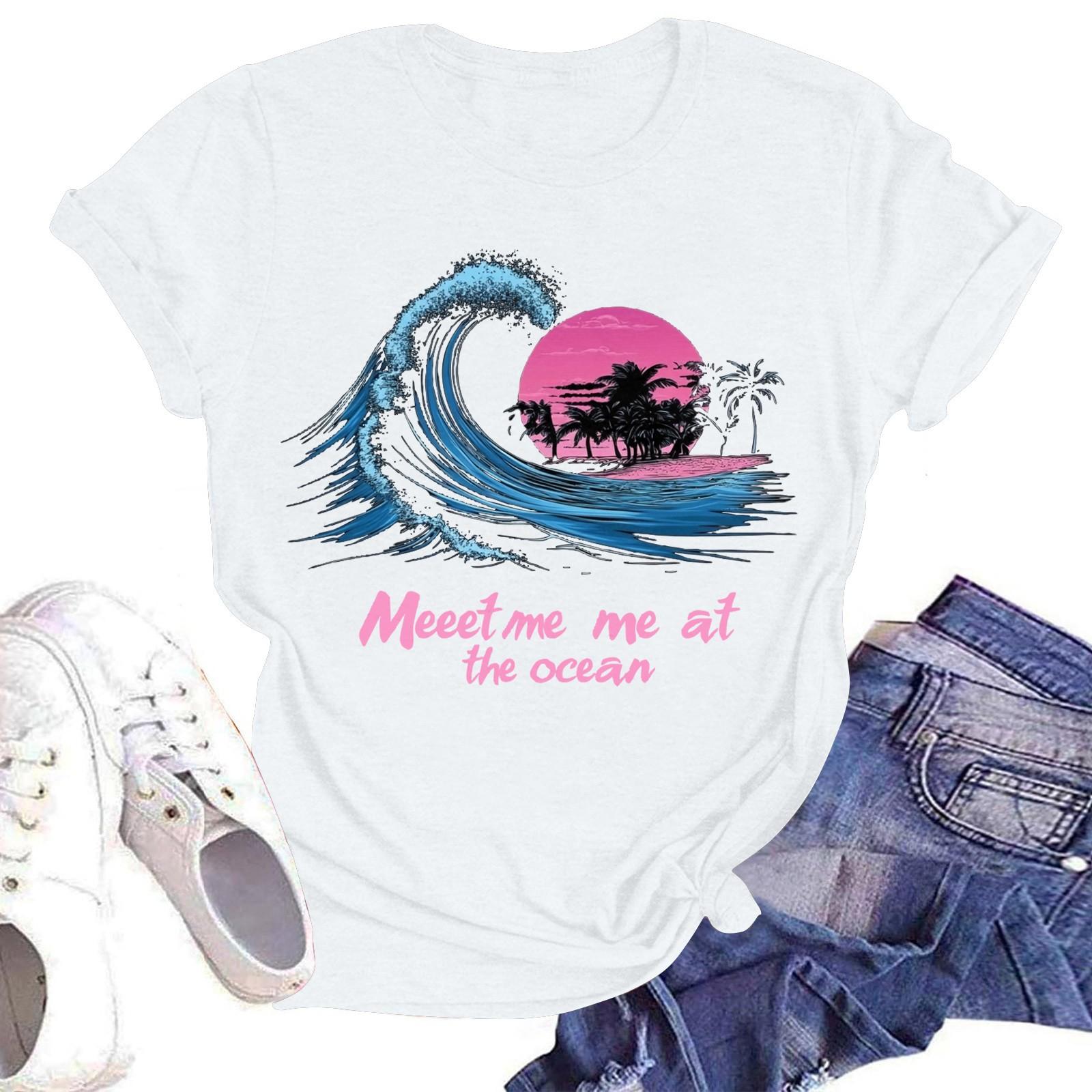 

Женская повседневная модная уличная футболка с коротким рукавом и гавайским принтом XXL белый