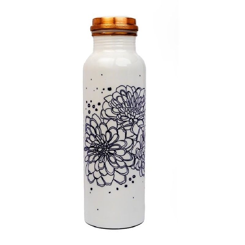 1 Liter Capacity, Rust & Leak Proof for Office/Yoga/Home/Gym/Trekking/Travel, BPA Free, With Anti-Microbial Properties (Flower Blue)